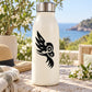 Aztec owl decal with black bird design on a light-colored bottle