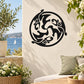 Circular tribal hawk decal, black silhouette on cream background