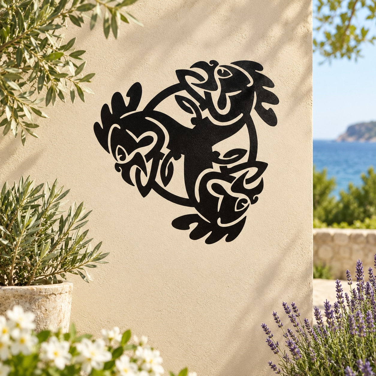 Black interlocking chicken decal on cream background