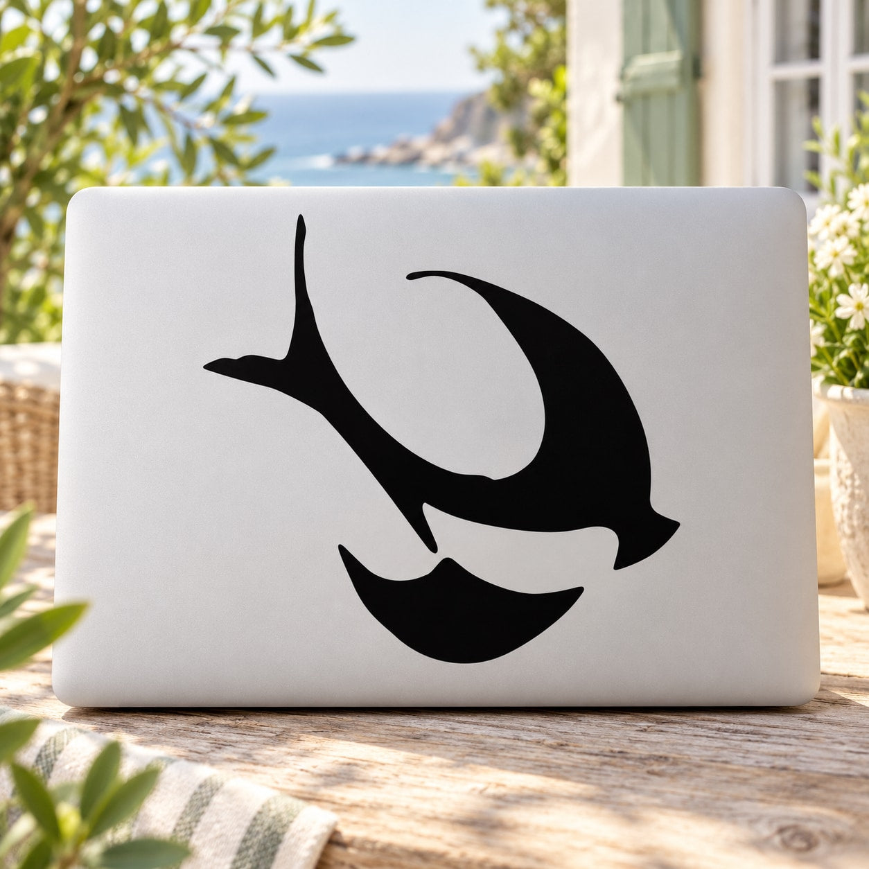Black swallow bird decal on light rectangular backing