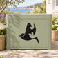 Black bat decal silhouette on green cabinet panel