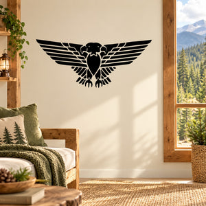 Black and white spread-eagle wings decal with symmetrical feather details