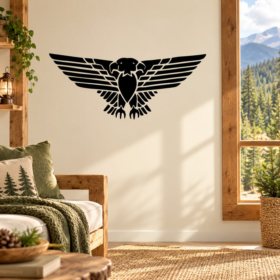 Black and white spread-eagle wings decal with symmetrical feather details