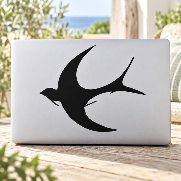 Gentle swallow flying decal, black bird silhouette on light background