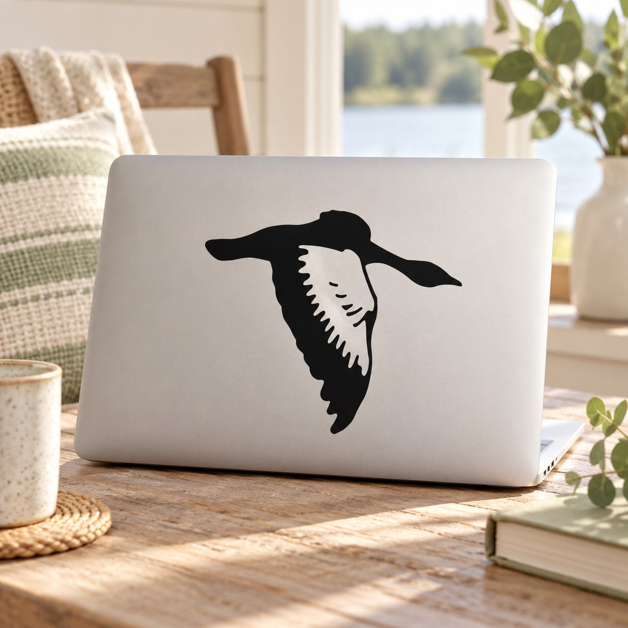 Flying geese decal sticker with black flying bird silhouette on a laptop