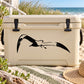 Black seagull curling wings decal on off-white cooler lid