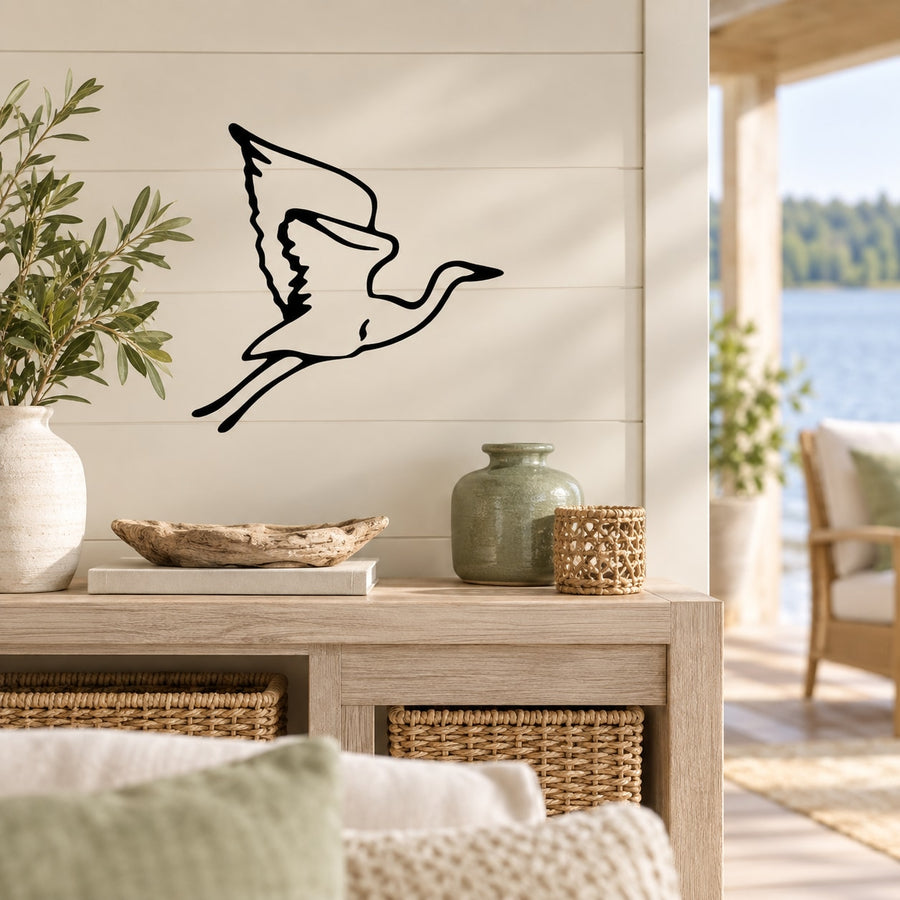 Graceful flapping swan wall decal with black outline silhouette