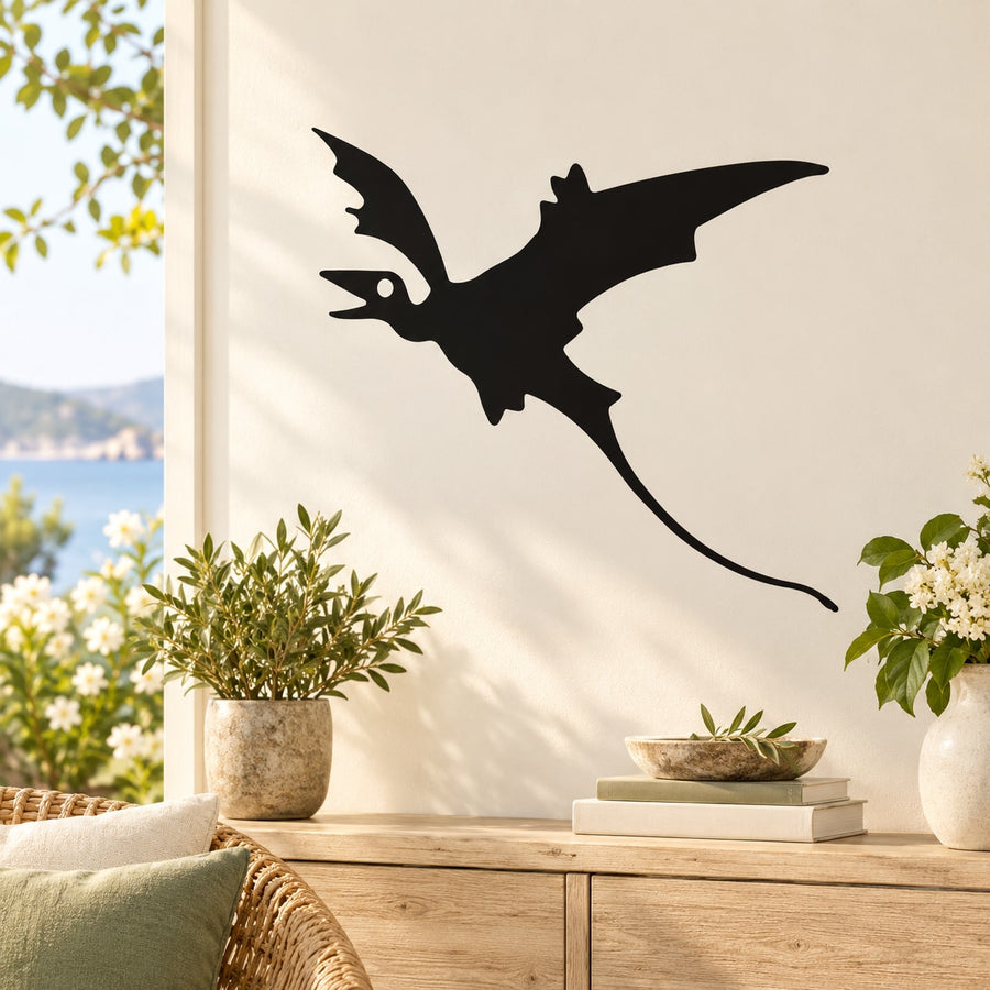 Black flying dragon wall decal silhouette on light wall