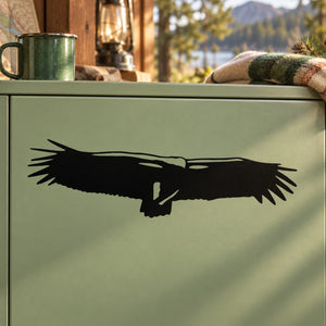 Black hawk silhouette decal on pale green surface
