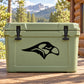 Hawk head decal featuring black hawk logo on light green cooler lid