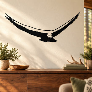 Black hawk wall decal with wings spread and detailed beak