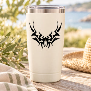 Tribal abstract dove decal in black on a light tumbler
