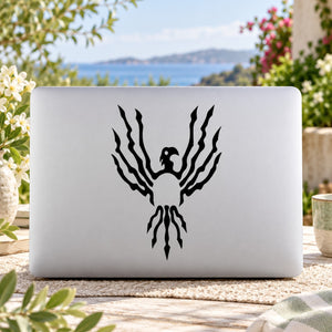 Wired bird decal, black silhouette with wing and feather lines