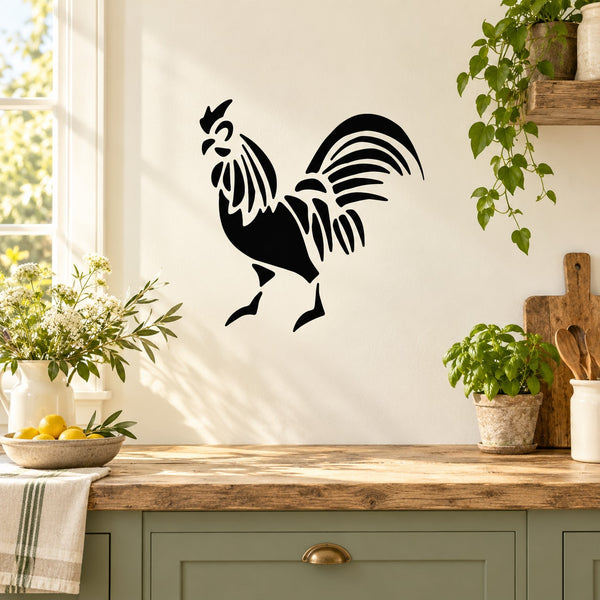 Black chicken silhouette wall decal with carved detailing