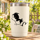 Hopping bird silhouette decal in black on white tumbler