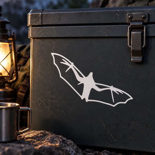 Vampire bat decal with white bat silhouette graphic on a dark surface