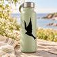 Flying dove silhouette decal on light green water bottle