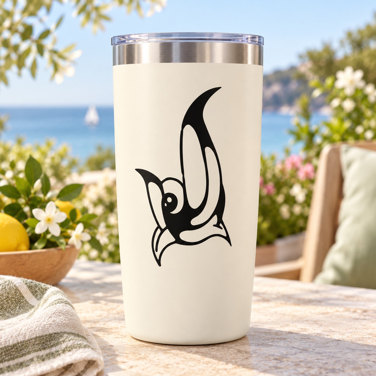 Black pop-art bird line art decal