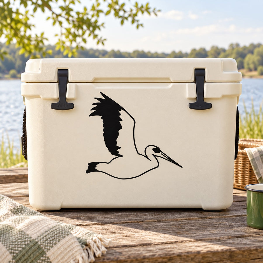 Flapping heron decal with black heron silhouette in flight on a light surface