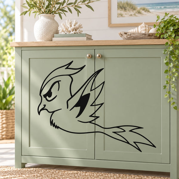 Black swallow wall decal with stylized bird wings and lightning-shaped tail