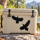 Two black flying hawk decals