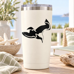 White tumbler with black seagull hunting decal
