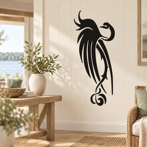 Tribal swan wall decal with thorn and rose design, black