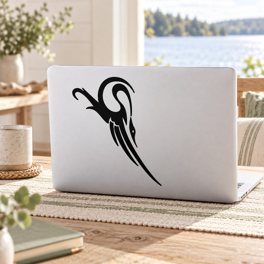 Black swan swoosh decal with curved beak and wing silhouette