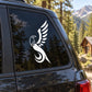 White eagle decal with swirl tail on car side window