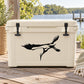 Soaring heron decal sticker with black bird silhouette on white cooler front