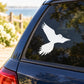 Flying crow watching car window decal, white silhouette on dark glass