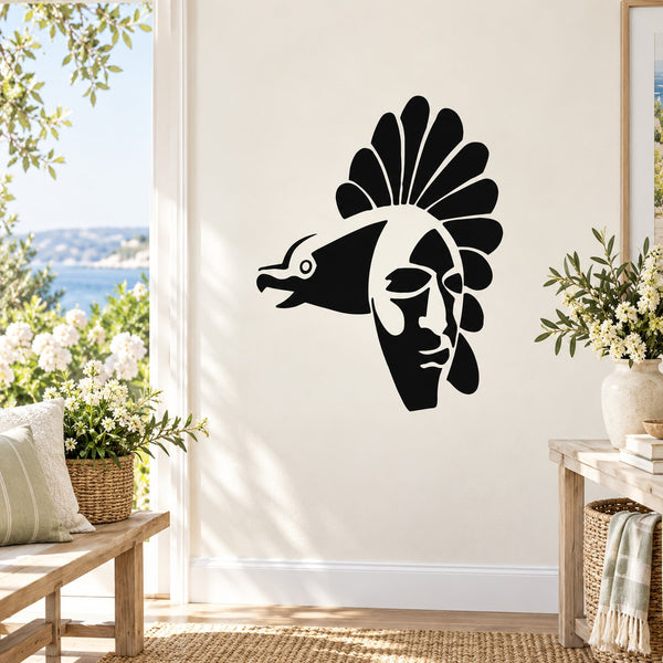 Bird and face wall decal with black silhouette profile
