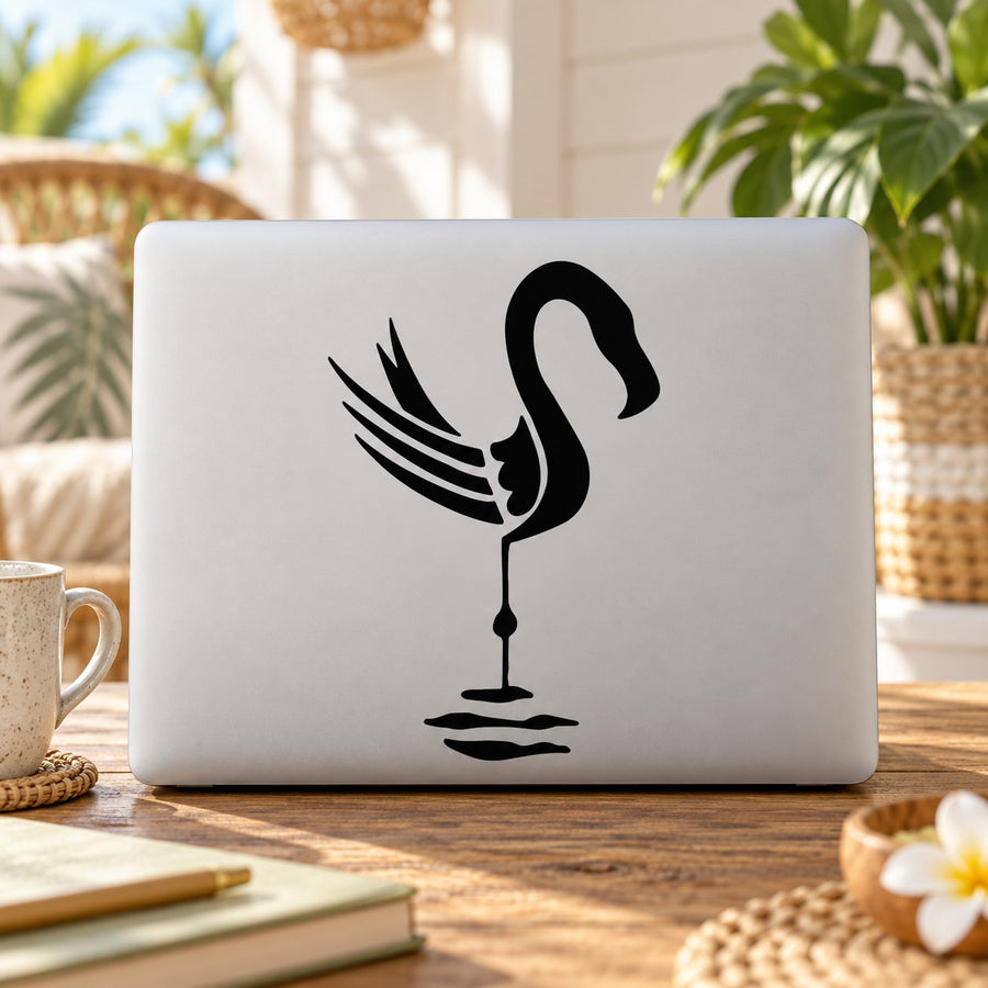 Flamingo glass decal in black silhouette on a light background