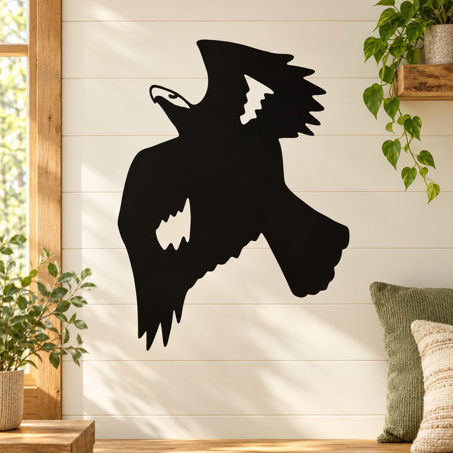 Black falcon silhouette wall decal with wings spread