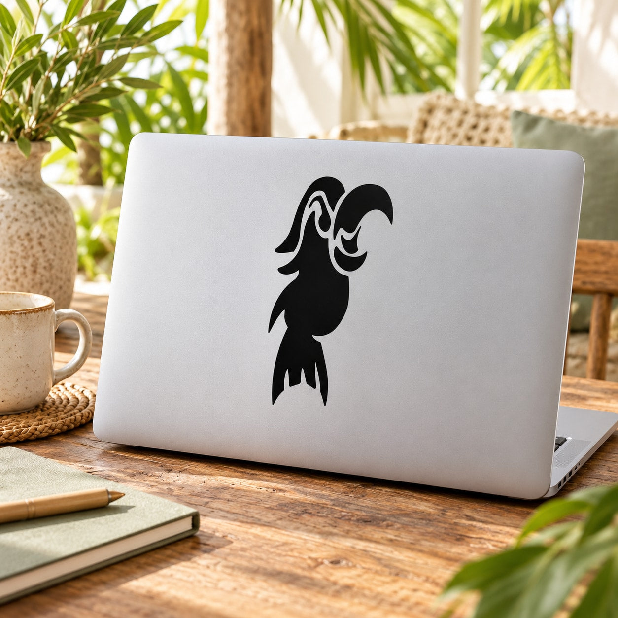 Black squawking parrot silhouette decal
