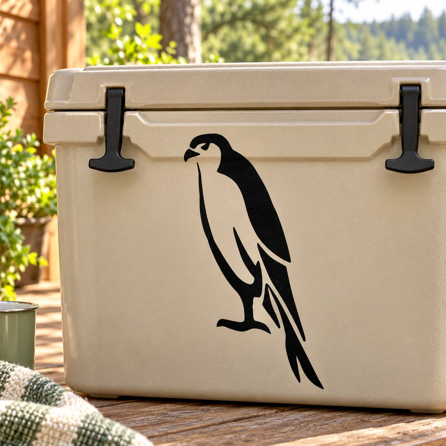 Black standing falcon vinyl decal with stylized bird silhouette
