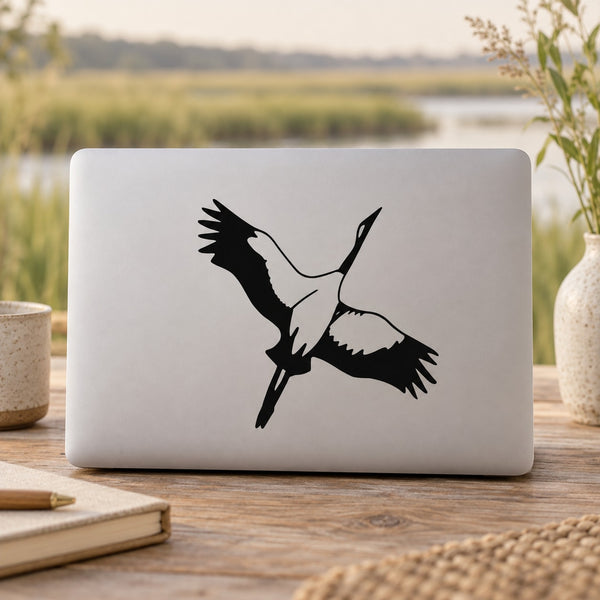 Black flying crane decal sticker