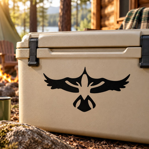 Black hawk wing spread decal on cooler lid