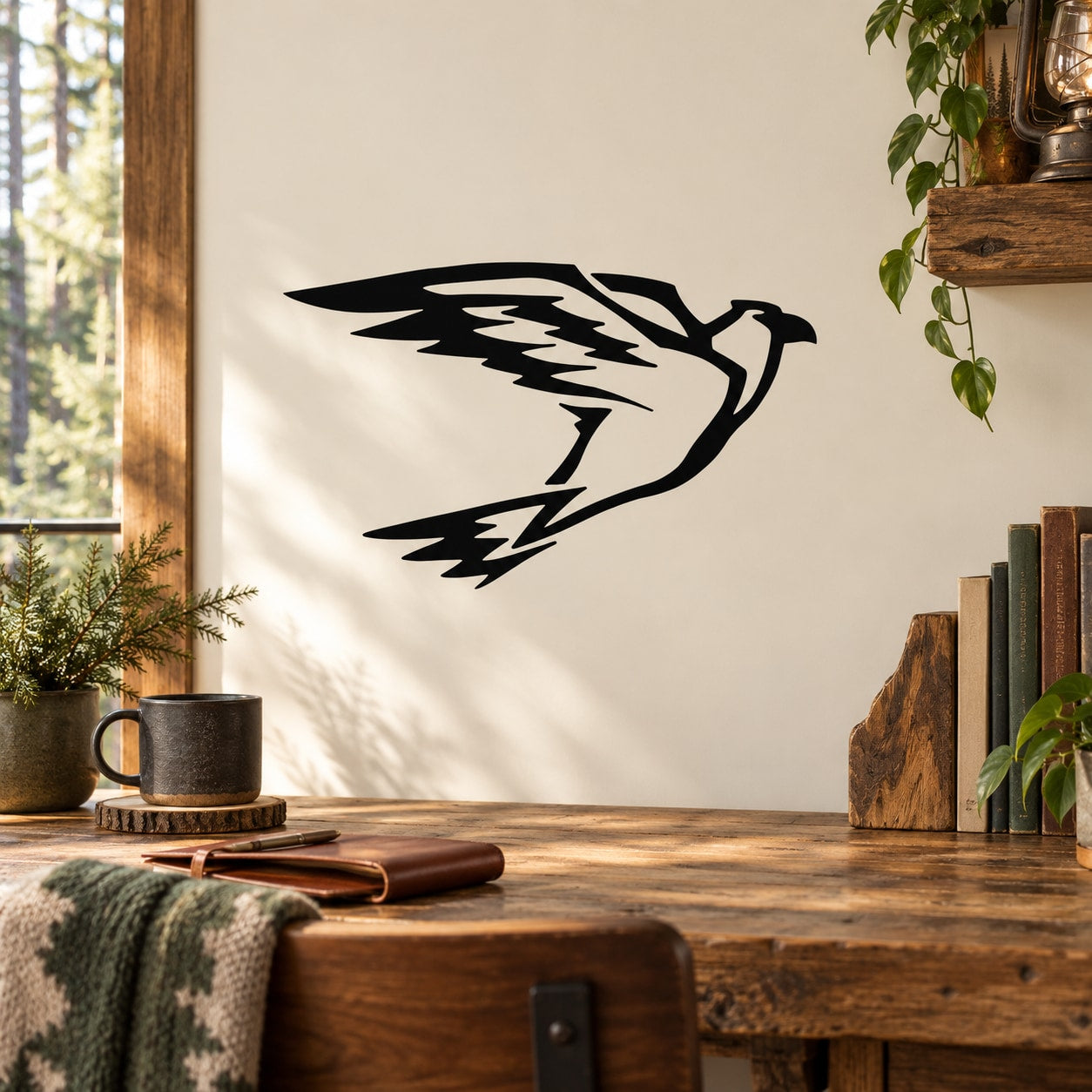 Black flying crow wall decal silhouette