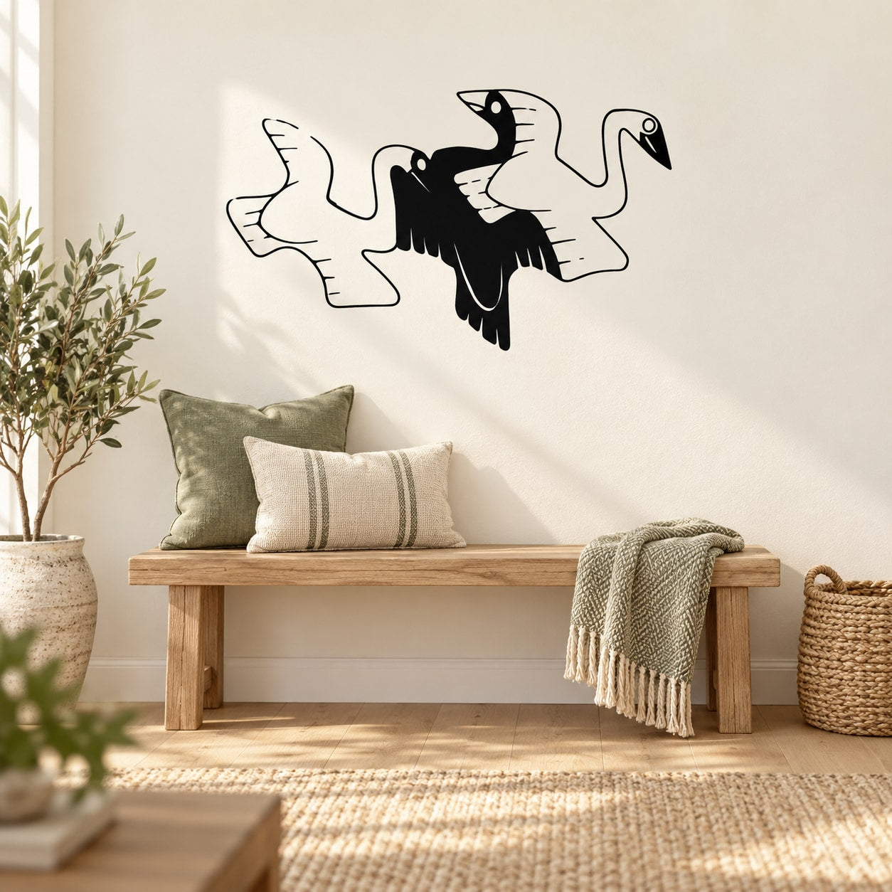 Tessellation swans decal, black and white interlocking swan silhouettes