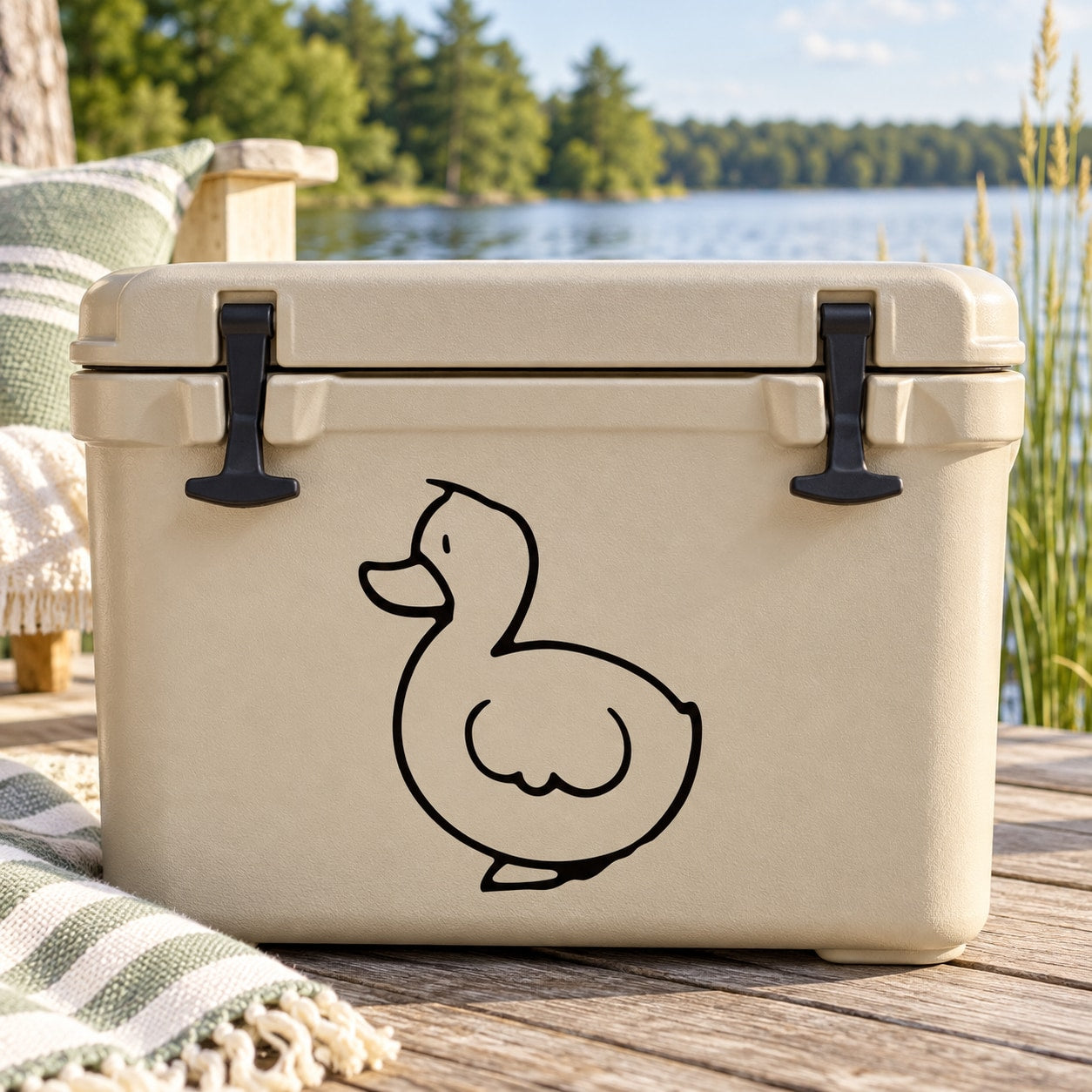 Black duck outline vinyl decal on tan cooler