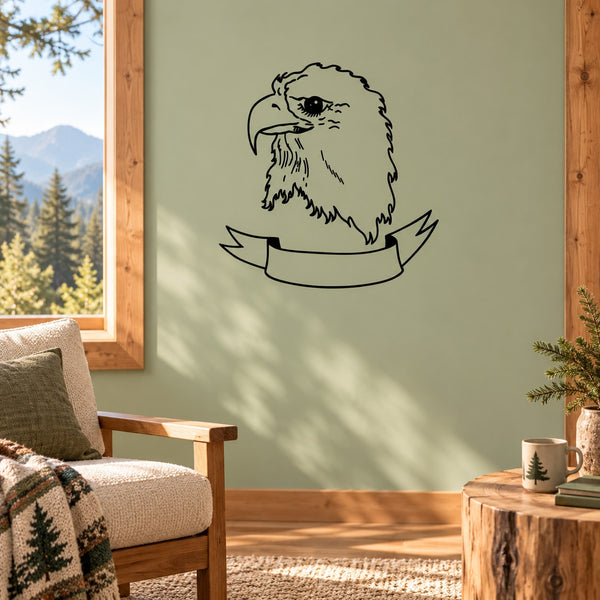 Eagle head and banner wall decal in dark outline