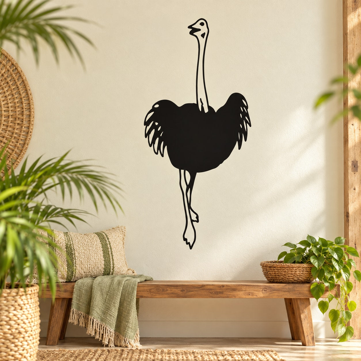 Ostrich wall decal with black standing ostrich silhouette
