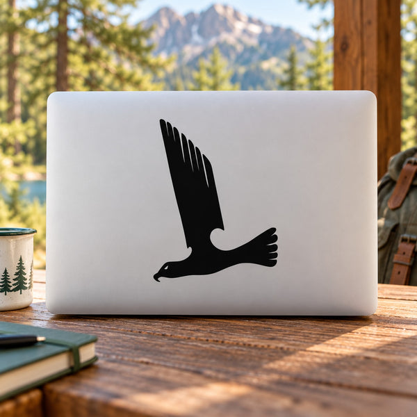 Black swooping hawk vinyl decal with detailed wing and tail silhouette