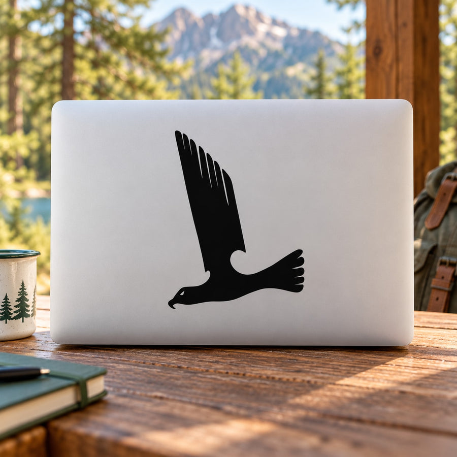 Black swooping hawk vinyl decal with detailed wing and tail silhouette