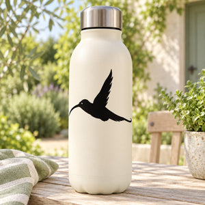 Hummingbird decal with black flying bird silhouette on a light surface