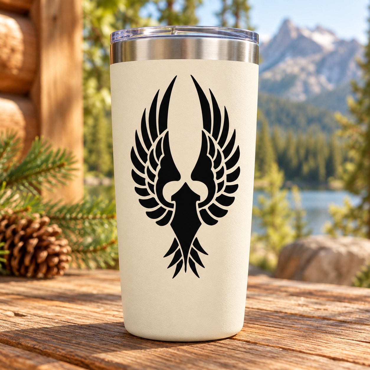 Black hawk wings decal on white tumbler