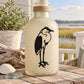 Standing egret vinyl decal with black silhouette illustration