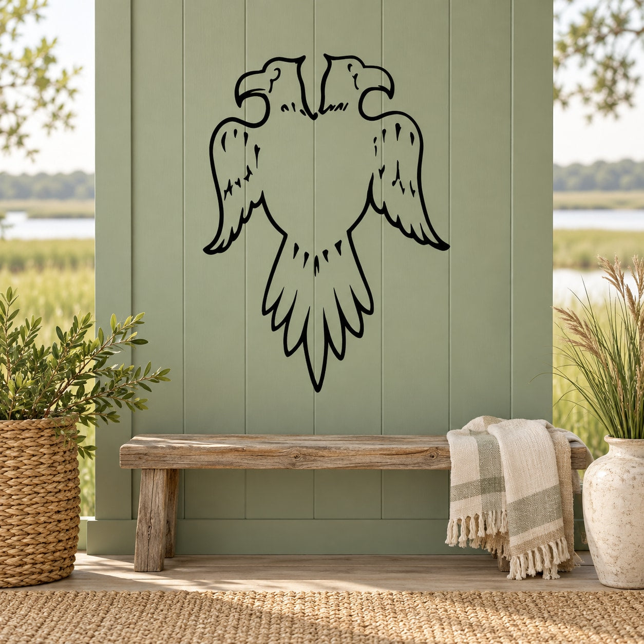 Two-headed eagle crest decal in black