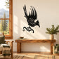 Eagle catching snake wall decal, black silhouette with detailed wings and tail.